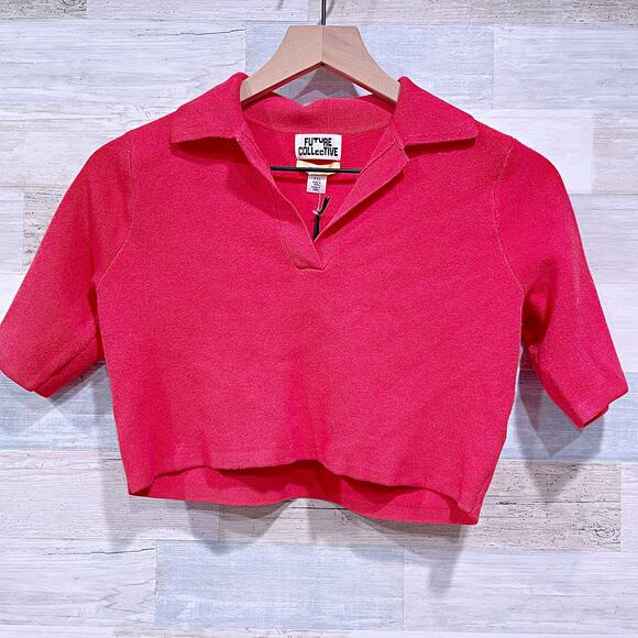 Future Collective x Jenee Naylor Cropped Knit Polo Short Sleeve Red Womens XXS - Picture 2 of 7